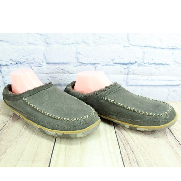 LL Bean Dark Gray Suede Fleece Lined Mountain Slipper Scuffs Size 11 M - Picture 3 of 9